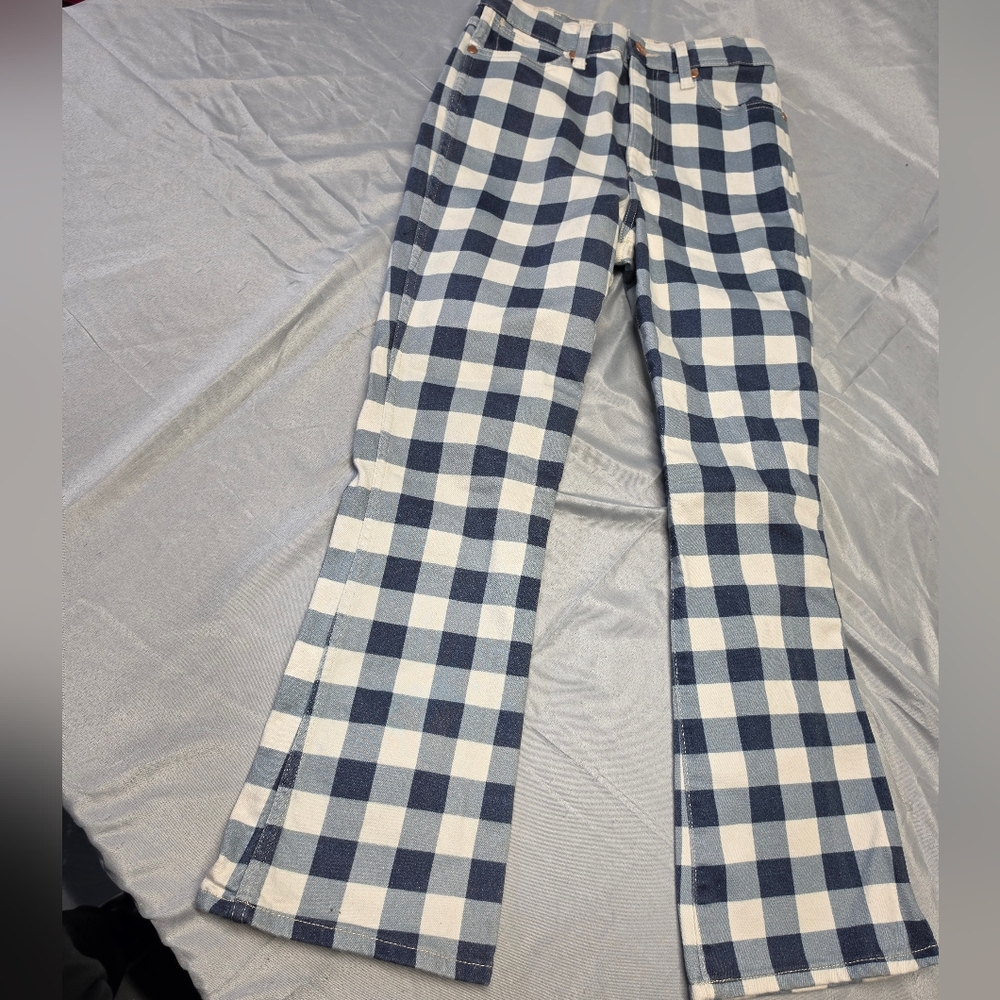 Wrangler Navy and White Gingham Flare Jeans